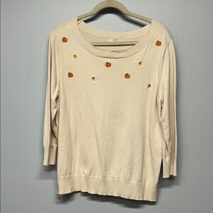LOFT Fall Embroidered Pumpkin and Candy Corn Crew Neck Sweater Halloween Size XL